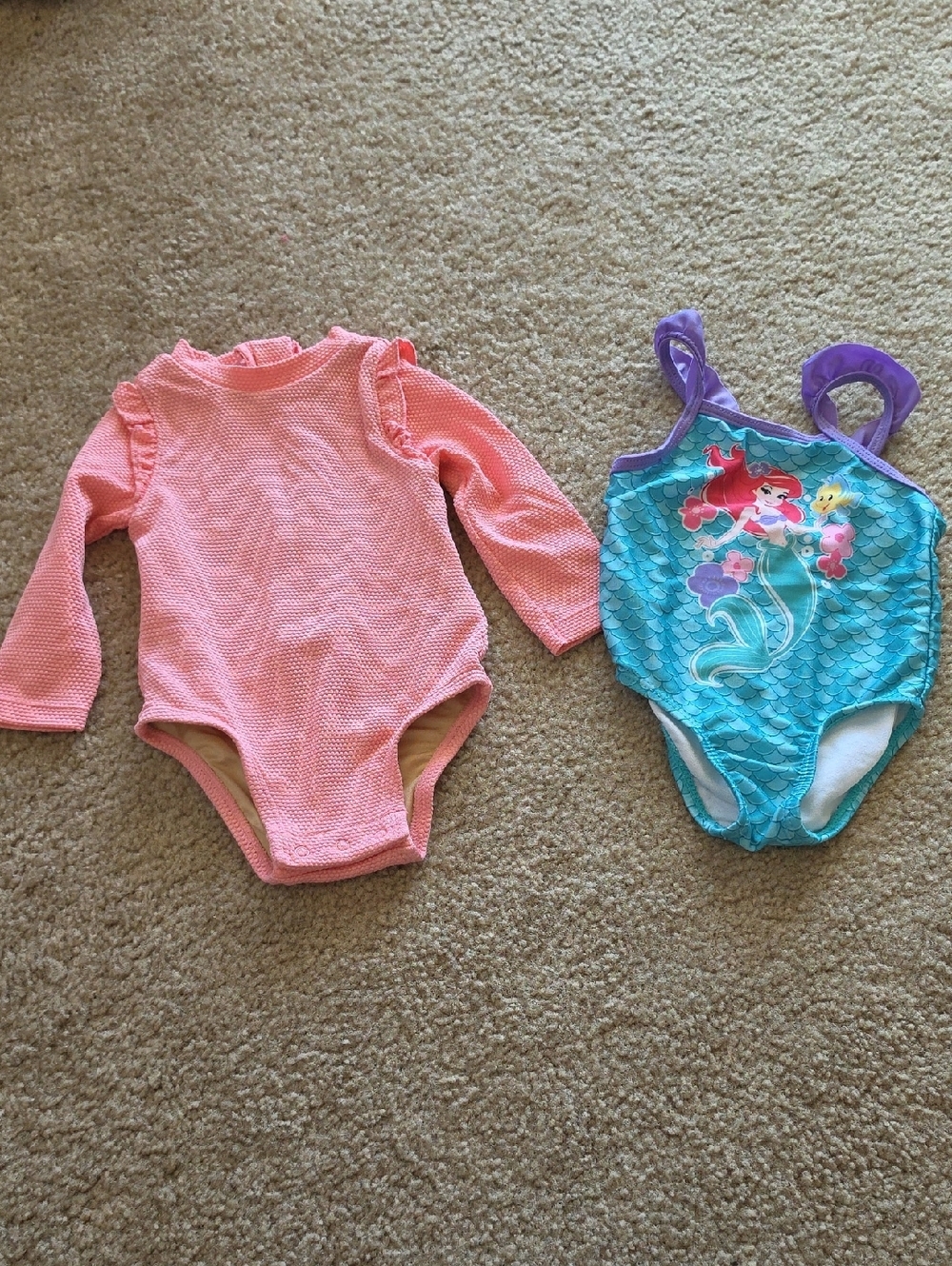 Old Navy Pink Long Sleeve Ruffle Baby One Piece Swimsuit Disney Ariel Bundle
